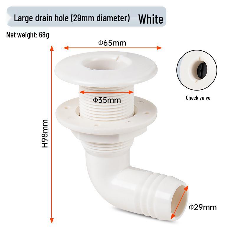 90° Marine Sewage Drain Outlet for Yacht Hull - Black/White
