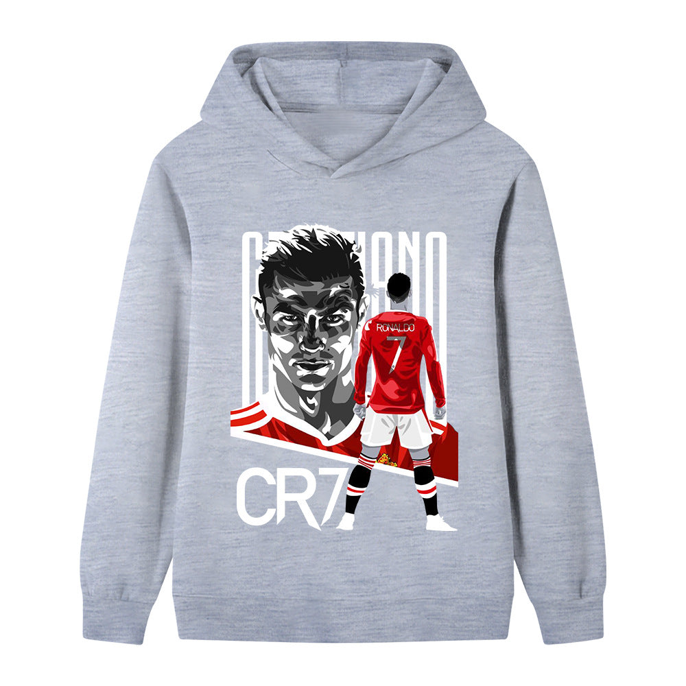 Felpa con cappuccio per bambini autunnale Felpa sportiva per ragazzi e ragazze Ronaldo Stampato HD 4-14 Anni Top pullover alla moda per bambini regalo di compleanno