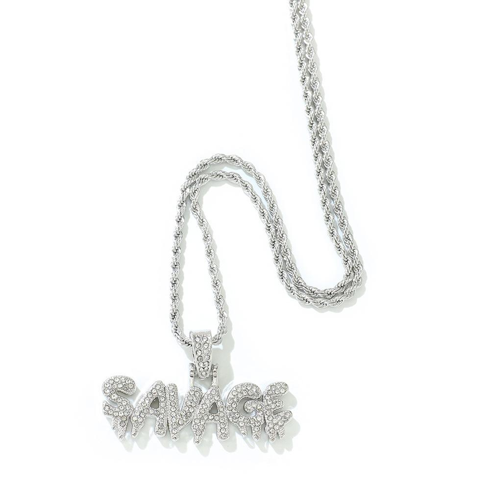 Мужская Женская Хип-Хоп Подвеска Ожерелье с надписью SAVAGE и 13мм Кубинской Цепью Iced Out Bling Хип-Хоп Ожерелья Модная Шарм Бижутерия 24inch   60cm