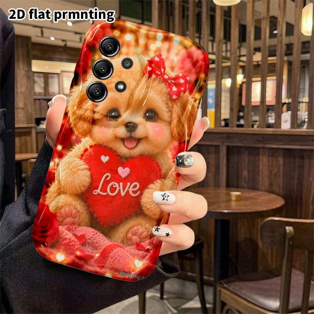 Phone Case: 2D Flat, Suitable for Samsung Galaxy A34 A35 M05 M06 S20 S22 S21 FE Plus 5G Protective Case, Red Rose Teddy Dog, Perfect Christmas and Hal