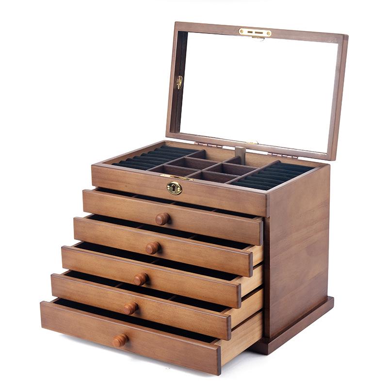 Large Vintage Solid Wood Jewelry Box