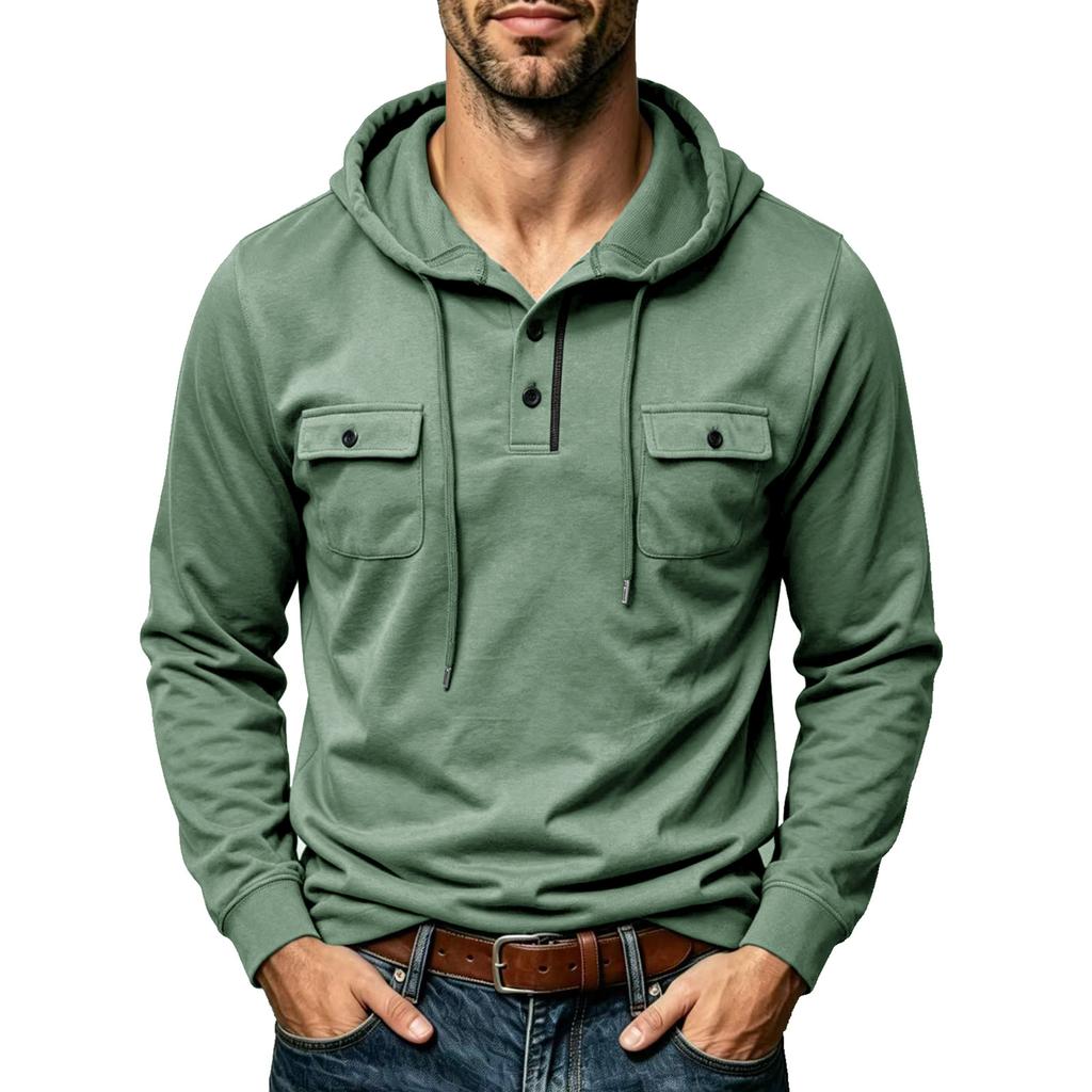 Men Outdoor Long Sleeve Multiple Pockets Drawstring Hooded Sweatshirt
