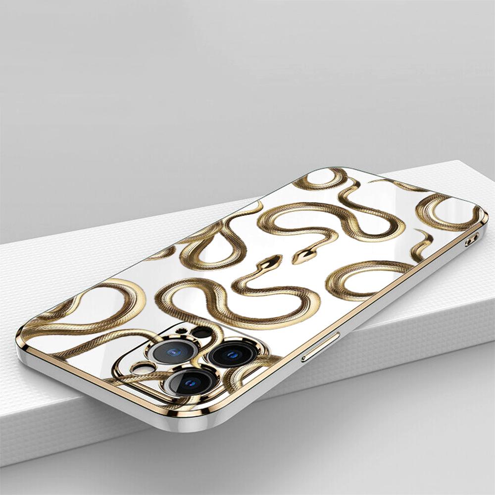 N72 Мягкие чехлы для телефонов из ТПУ с покрытием в виде змеи из черного золота — фото 7