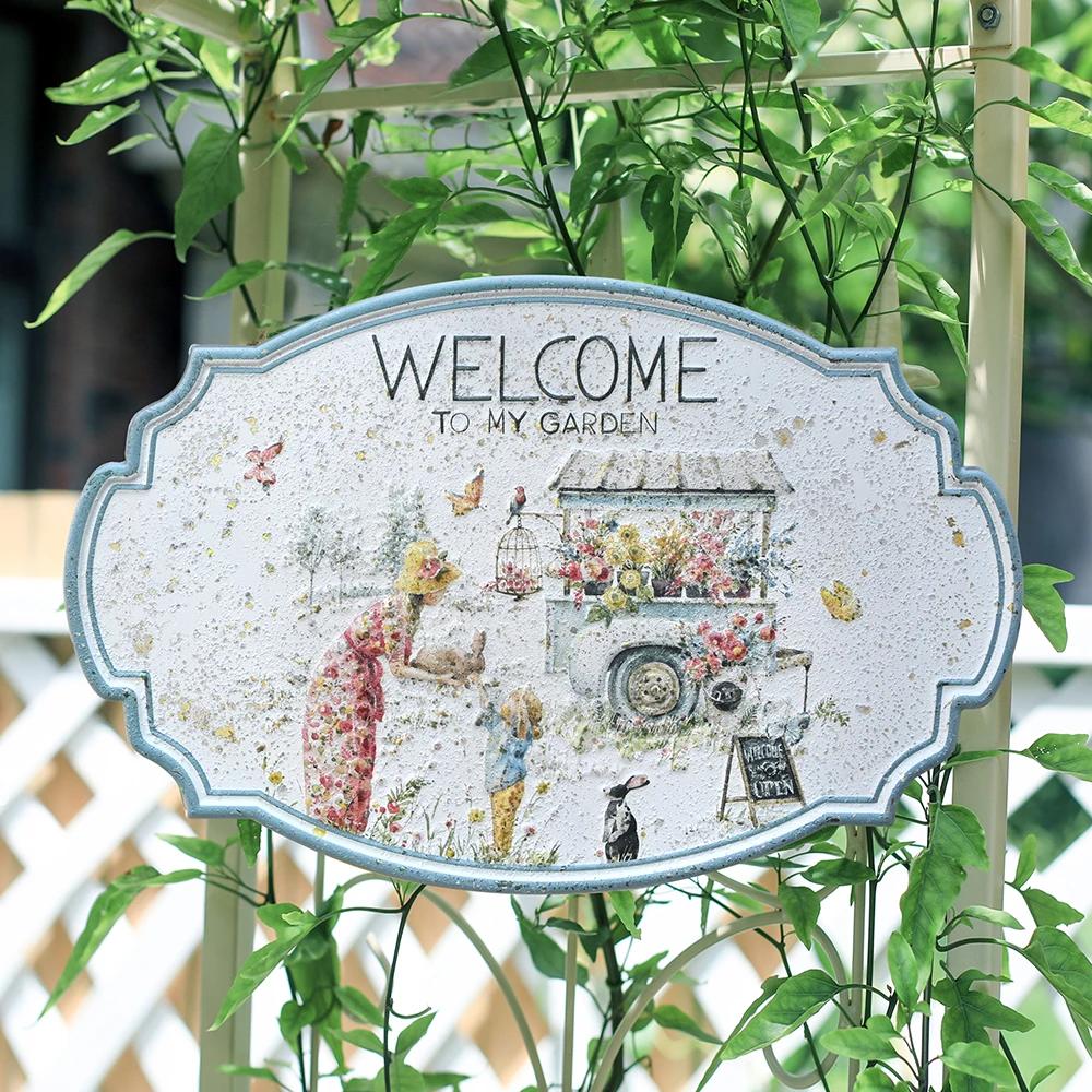 Wall Mounted Decoration Distress Retro Garden Welcome To The Doorstep Home Furnishing Courtyard Balcony Wall Decoration Board
