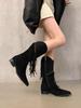 Elegant With Low Heels Pointed Toe Tassel Half High Boots For Women Spring Autumn Mid Calf Shoes Woman Large Size Chic Boot
