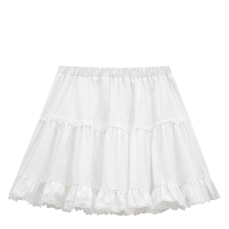 

Летняя милая кружевная юбка женская 2024 Летняя мода с высокой талией тонкая пышная юбка трапециевидной формы черная эластичная юбка M белый