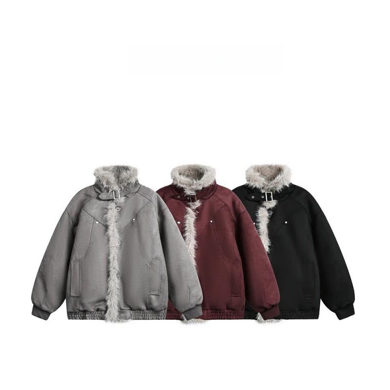 Mens Winter Cotton Jacket Loose Fit Turn-down Collar Solid Color Casual Daily Wear