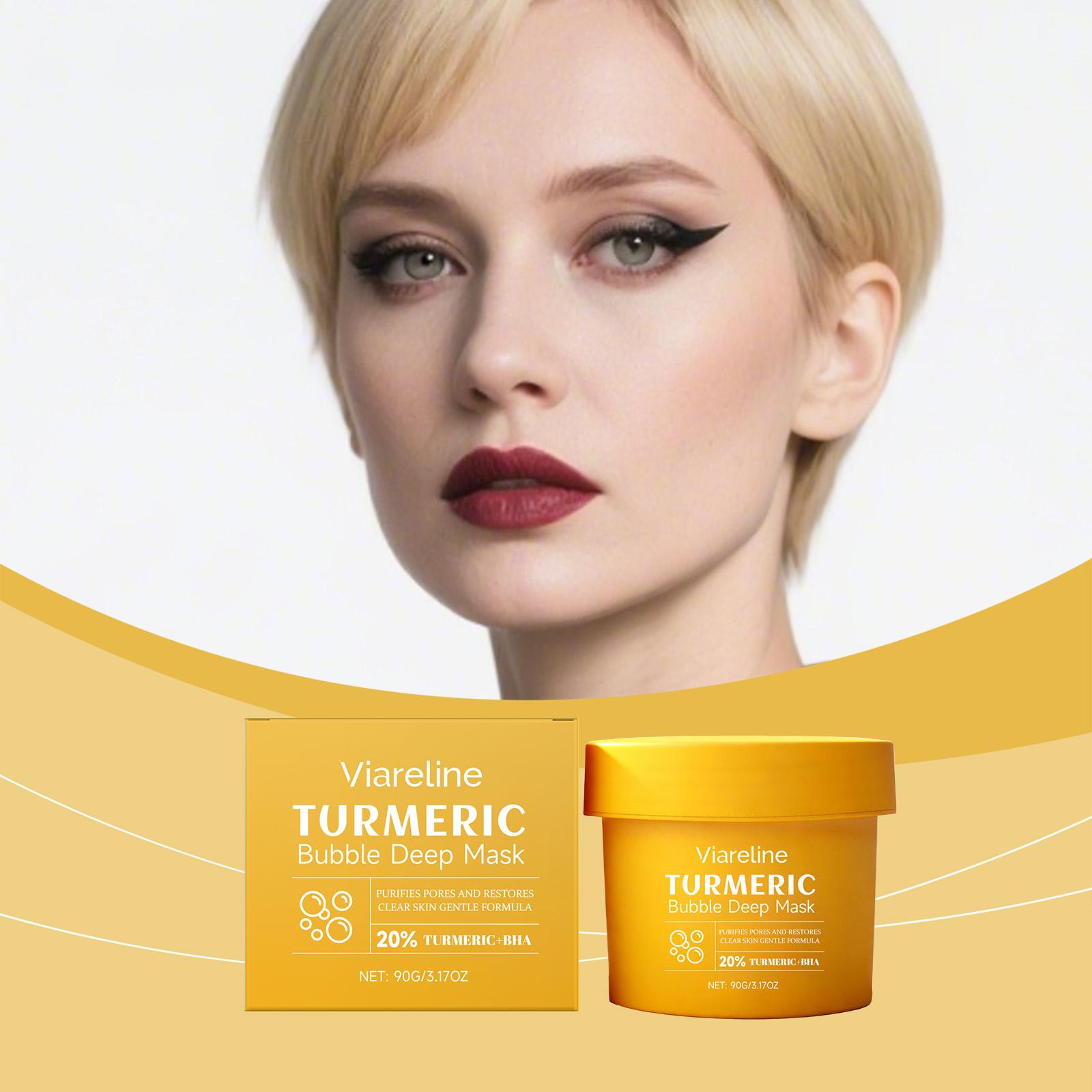 

Viareline Turmeric Bubble Mask - Fine bubbles for a comfortable facial skin, providing moisturizing and hydrating effects. Apply as a facial mask. 90g