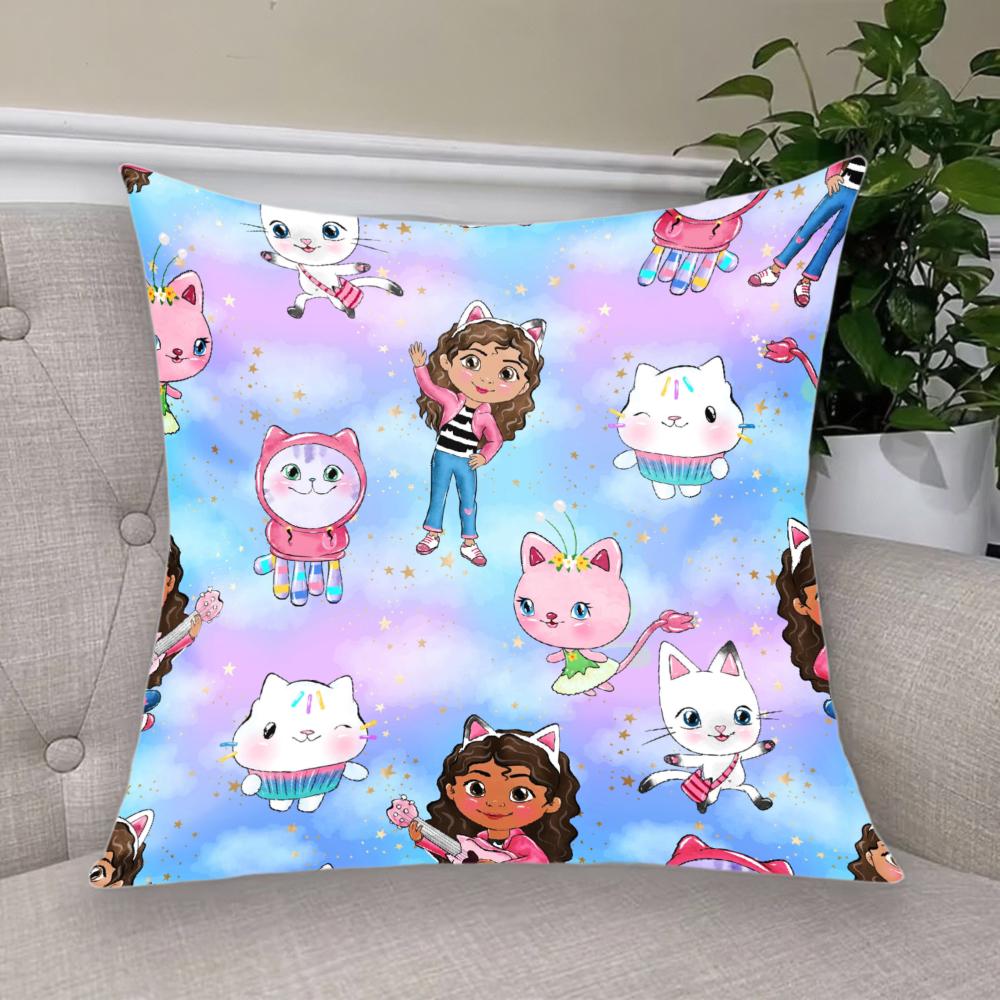 Cartoon Anime Gabby Dollhouse Short Plush Cushion Cover Pillow Case Double-Sided Printing Zipper Closure Sofa Party Home Decor
