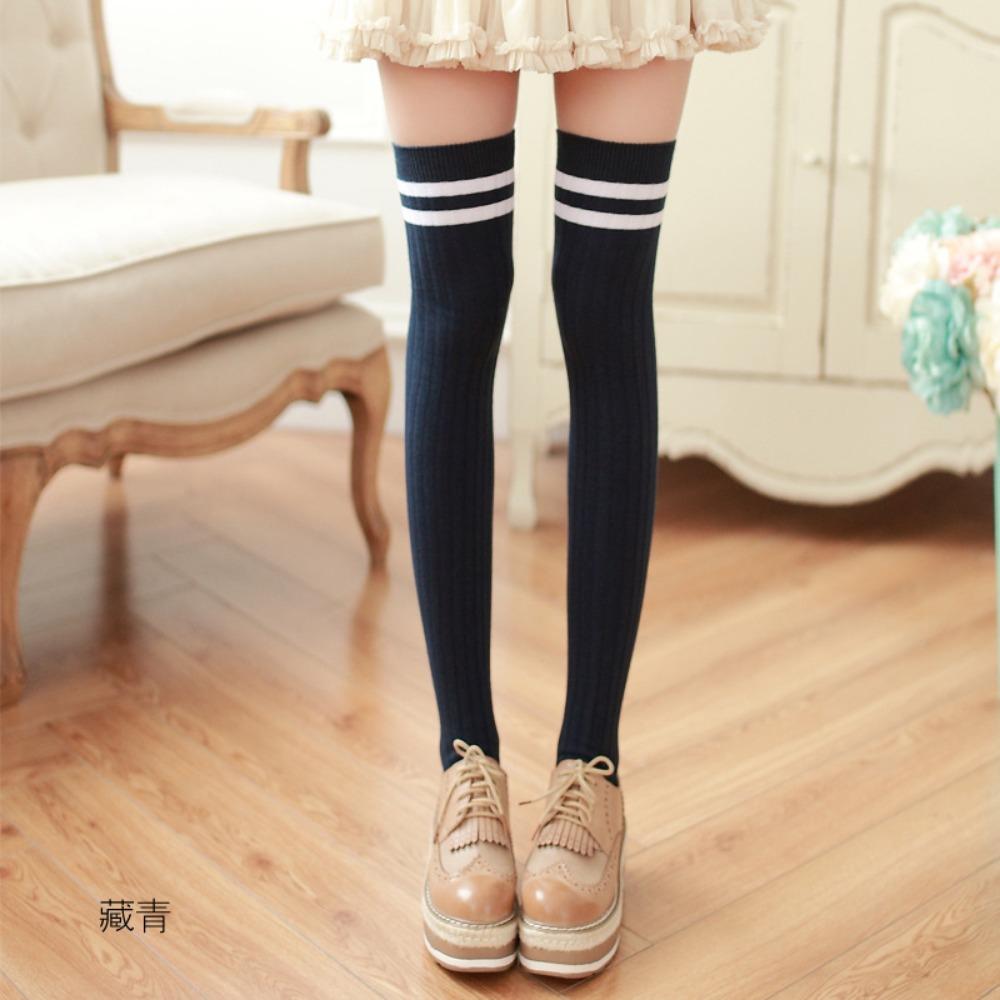 Autumn New Sweet Cotton Bottom Socks Manufacturers Wholesale, Two Bars Vertical Strip Knee Socks Jacquard Long Socks