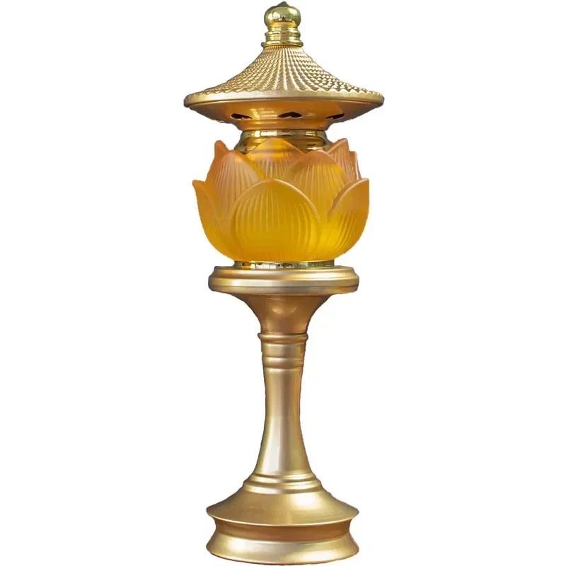 Buddhist Supplies, LED Crystal Lotus Lamp, Buddha Offering Lamp, Household Prayer Lamp, Three Gradient Colors, Plug, 1pcs 110v