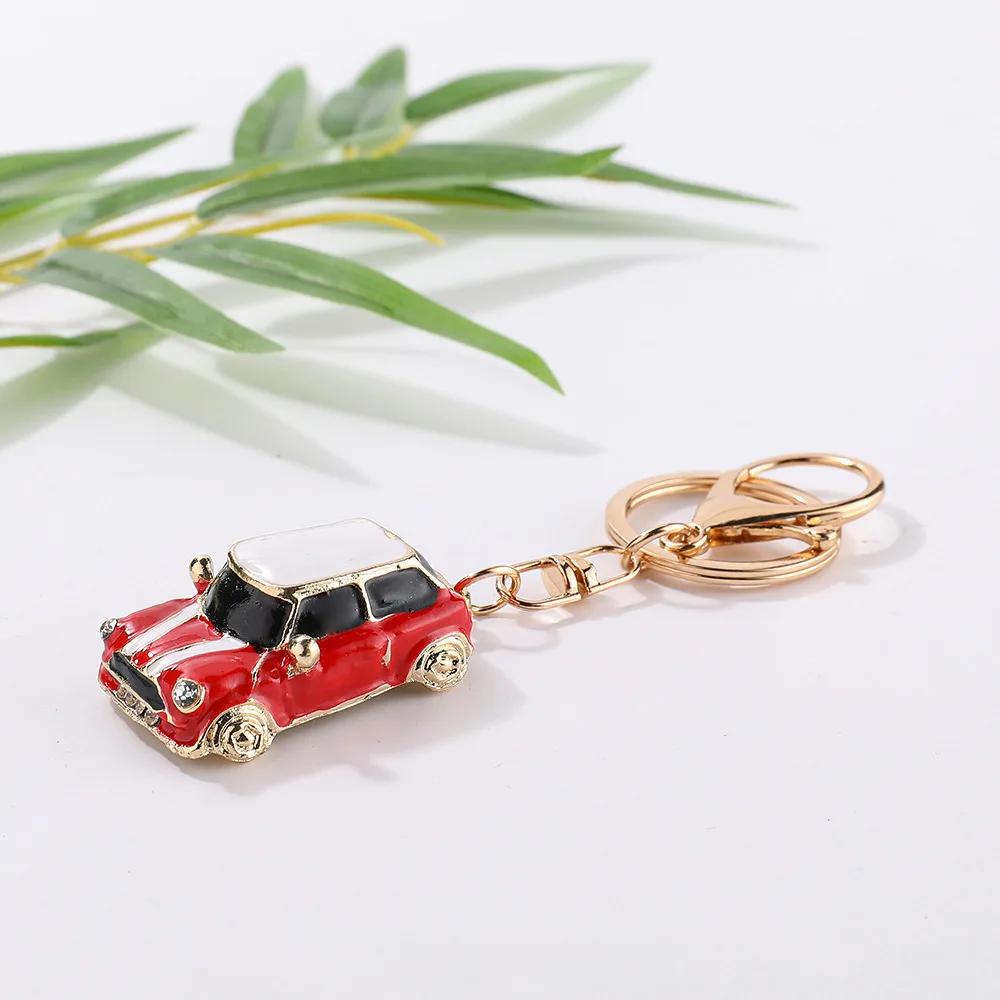 Cartoon Mini Car Keychain Rhinestone Car Model Metal Key Ring Decorative Pendant Accessories for MINI Cooper S JCW R50