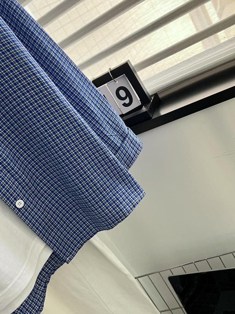 Man Jiang Yue Women's Korean Style Blue Plaid Long Sleeve Polo Shirt Cardigan