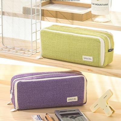 Angoo Linen Type Cloth Pencil Case Pen Bag 3 Compartments Storage Pouch Organizer for Stationery
