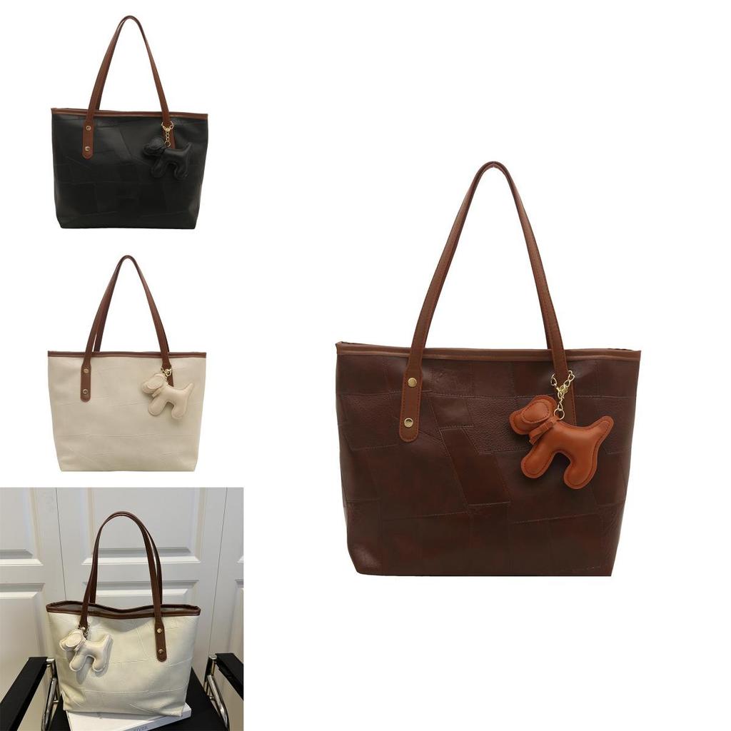 Fashion Solid Color Large Capacity Women Casual Tote Bag With Pendant For Casual Daily Use