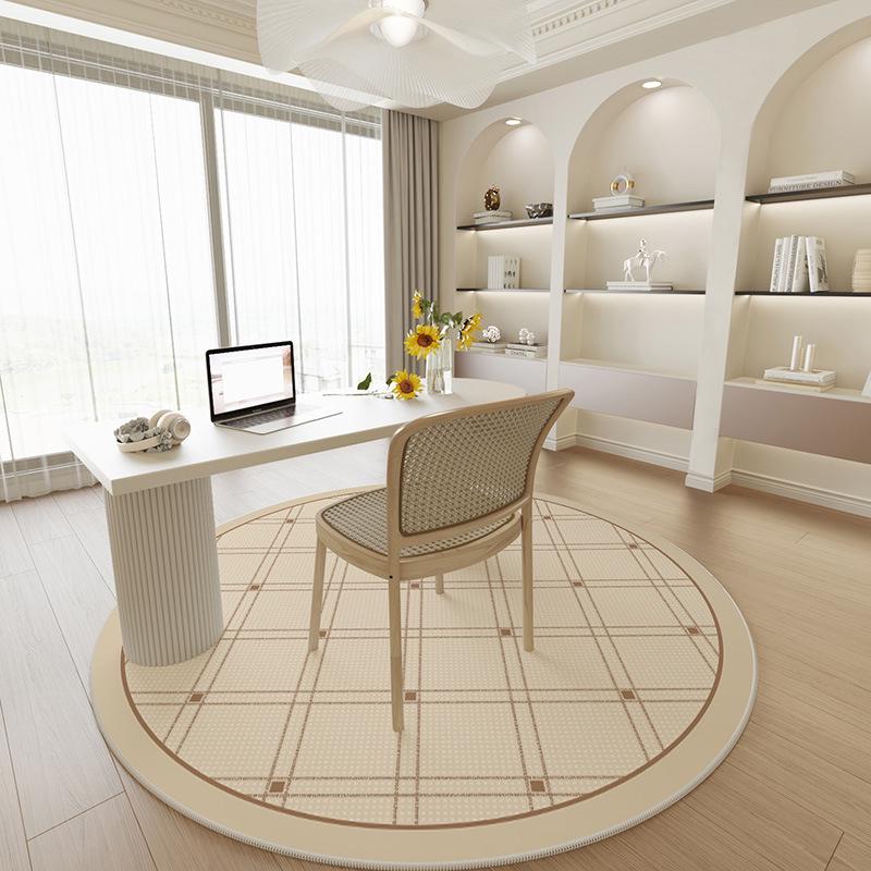 

Круглое вращающееся кресло кремового цвета с нескользящим, звукоизолирующим ковриком для стола или игровой зоны. 100cm - Drip Plastic Base