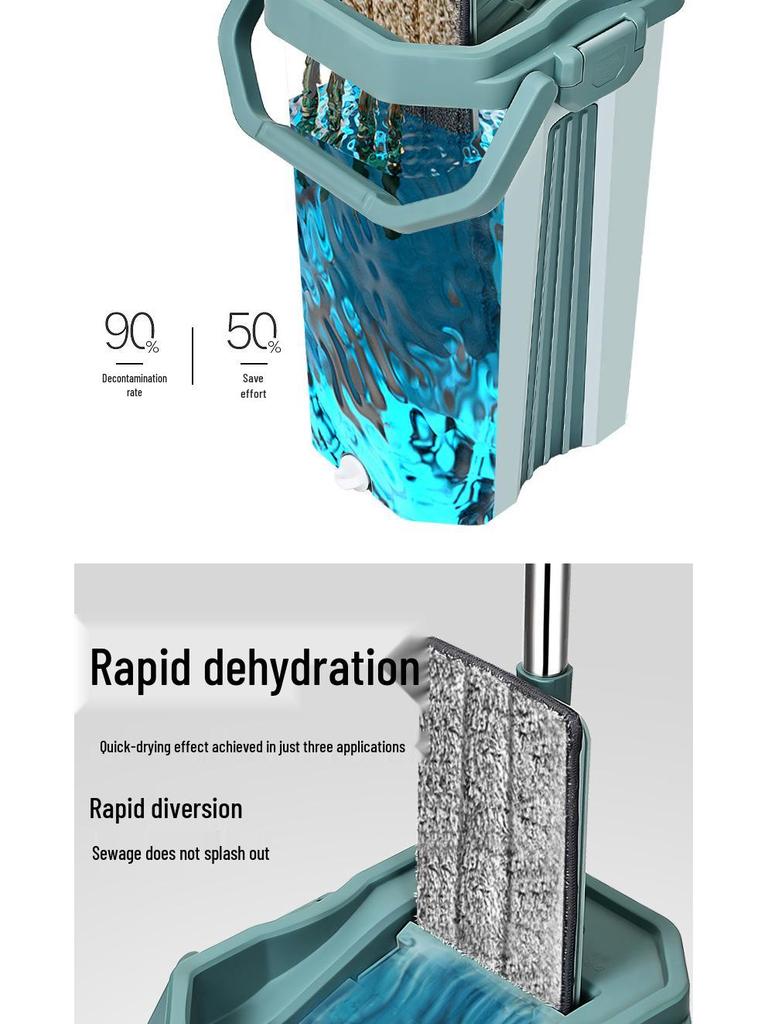 38cm Hands-Free Dual-Use Flat Mop with Integrated Water Bucket for Dry/Wet Cleaning