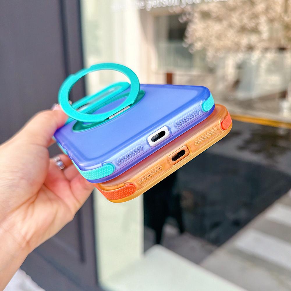 KEYSION Color blocking Magnetic 360°Ring Stand Case for MagSafe for iPhone 14 15 16 17 Pro Max Matte Shockproof Phone Back Cover