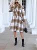 Plus Size 2005 European & American Plaid Jumpsuit: Casual Lapel Waist-Hugging Long-Sleeved Dress