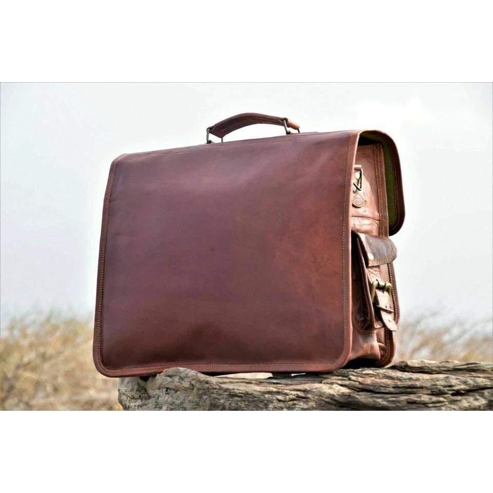 Leather Laptop Bag Goat Genuine Men's Messenger Brown Vintage Briefcase Satchel