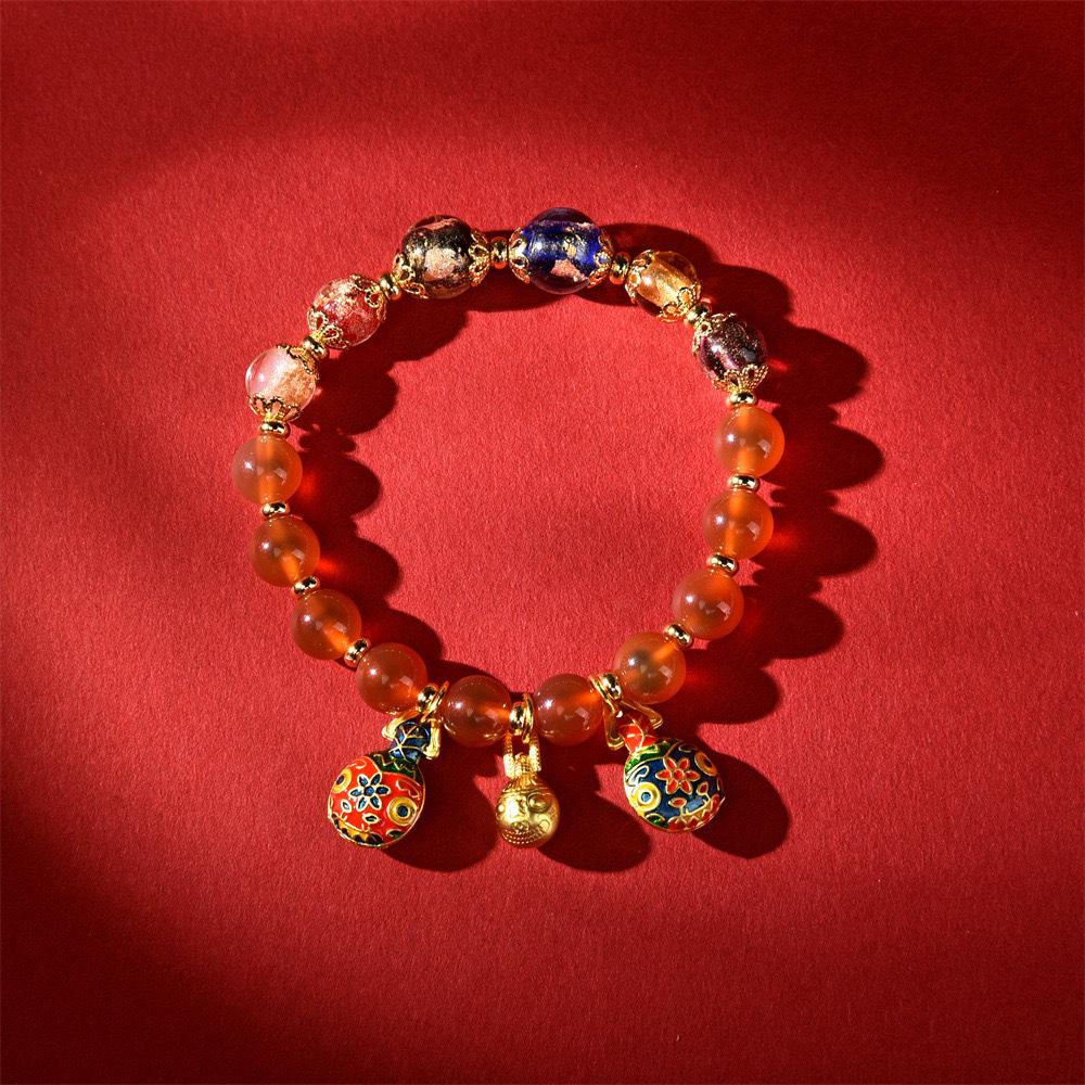 High-End Gold Foil Glass Agate Bracelet with Pi Xiu Charm