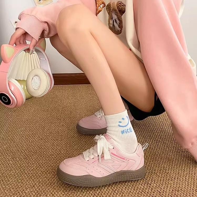 Korean Version of Women's Shoes Dexun Double Mesh Shoes Ugly Cute Autumn New Chic Breathable Sports Flat Bottom Round Head White Shoes