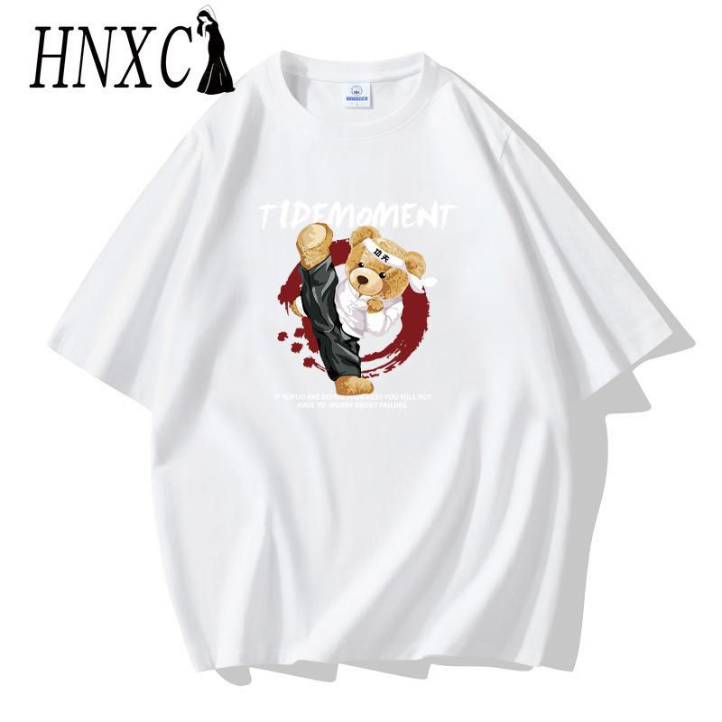 Футболка с коротким рукавом из хлопка HNXC мужская модная свободная рубашка с коротким рукавом и принтом Сострадательная рубашка S белый 1098₽