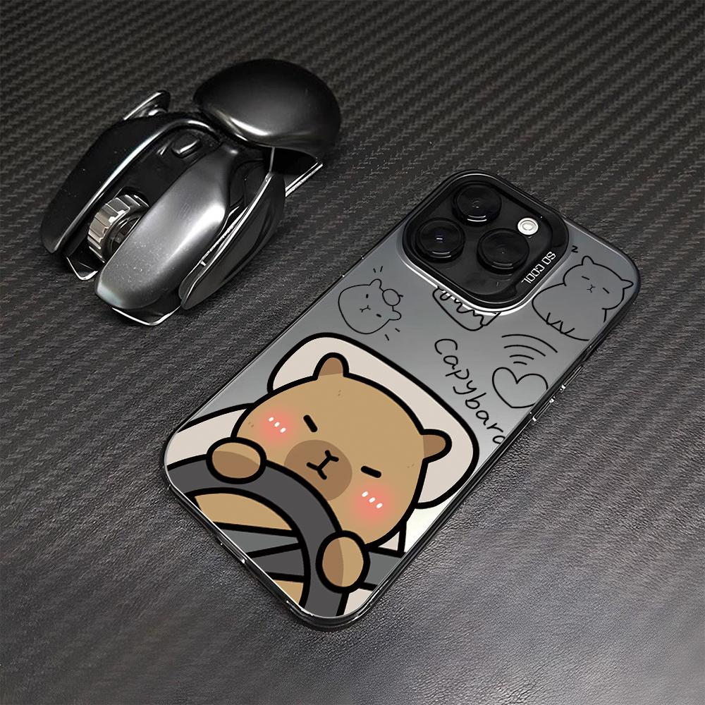 Lovely Cartoon Capybara Phone Case for iPhone 17 Air 16 16e 15 14 Plus 13 12 11 Pro Max X Xs XR 8 Colorful Silver Hard Cover