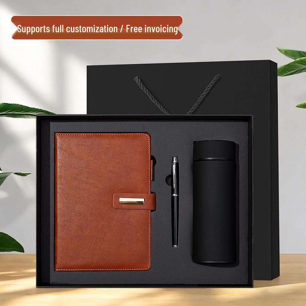 Luxury Business Notebook & Thermos Cup Set - Customizable Logo for Office Souvenirs