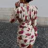  women's clothing summer new, cross-border European and American hot sale, fashionable and elegant printed pleated V-neck slim dress