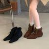SUOJIALUN  Winter New Brand Women Ankel Boots Fashion Warm Plush Lace Up Short Boots Square Low Heel Casual Dress Chelsea Sh
