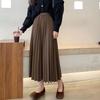 High Waist Long Women Skirt A Line Elastic Pleated Calf Length Solid Simply Classic Female Bottom Thin Summer Y2k Skirt