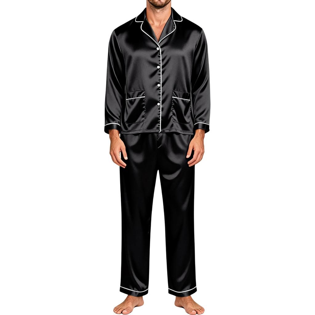 Men's Matching Couple Pajama Set Long Sleeve Button-Down Top and Pants Loungewear Sleepwear Set for Home