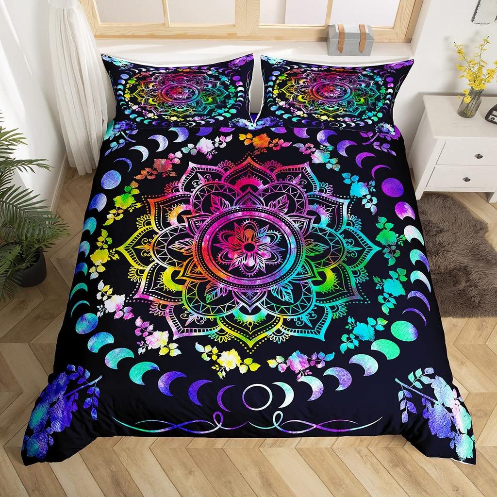 Flowers Moth Butterfly King Queen Duvet Cover Trippy Mushroom Bedding Set Moon Starry Sky Quilt Cover Polyester Comforter Cover