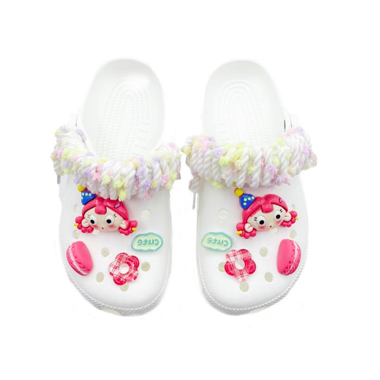 Crocs Classic Clog Harley Quinn Deeds Girly School Style Niche Design Travel Beach Street Fashion Trend EVA Hole Shoes Unisex White