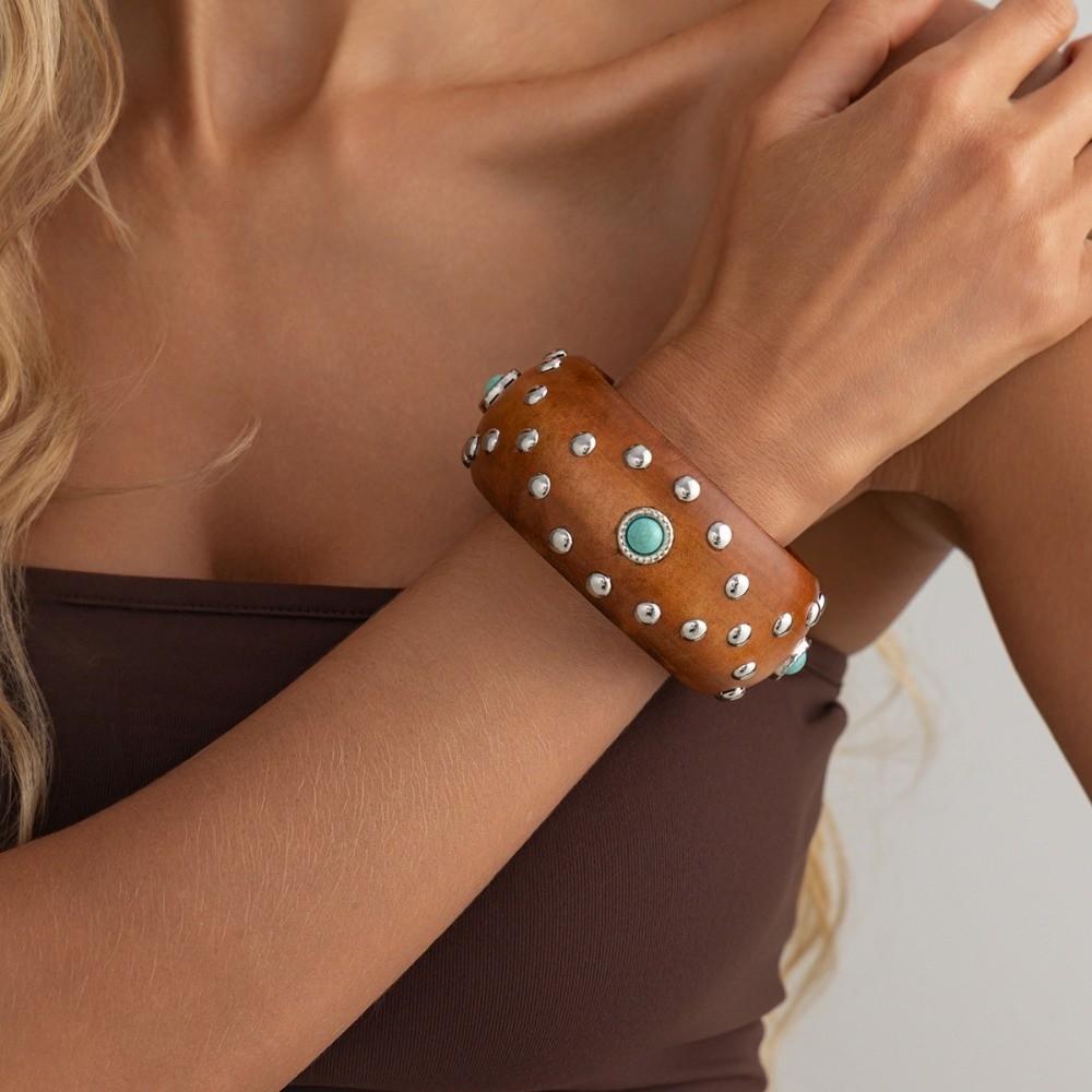 4 Colors Wooden Bracelet Vintage Finish Punk Hip Hop Bangle Vintage Wide Wood Bangle  Daily Wear