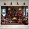 Christmas Fireplace Tapestry, Cozy Stockings and Teddy Bear Scene for Indoor Holiday Party Decor and Festive Home Background