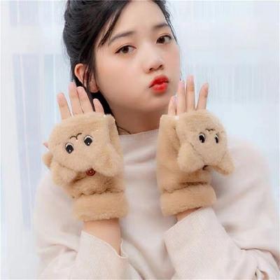Frauen Winter Flip Handschuhe Cabrio Fäustlinge Dicke Katze Plüsch Halbe Finger Handschuhe mit Abdeckung Flip Halbe Finger Handschuhe