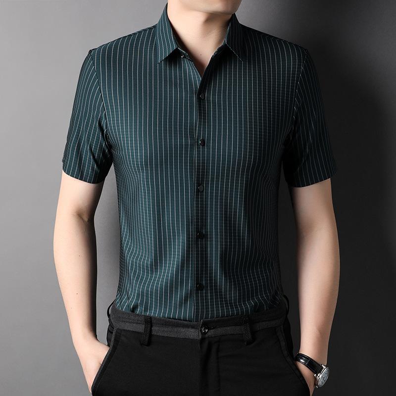 Summer New Men's Slim-fitting Seamless Shirts, Middle-aged Lapel Short-sleeved Business Shirts, Dad Clothes