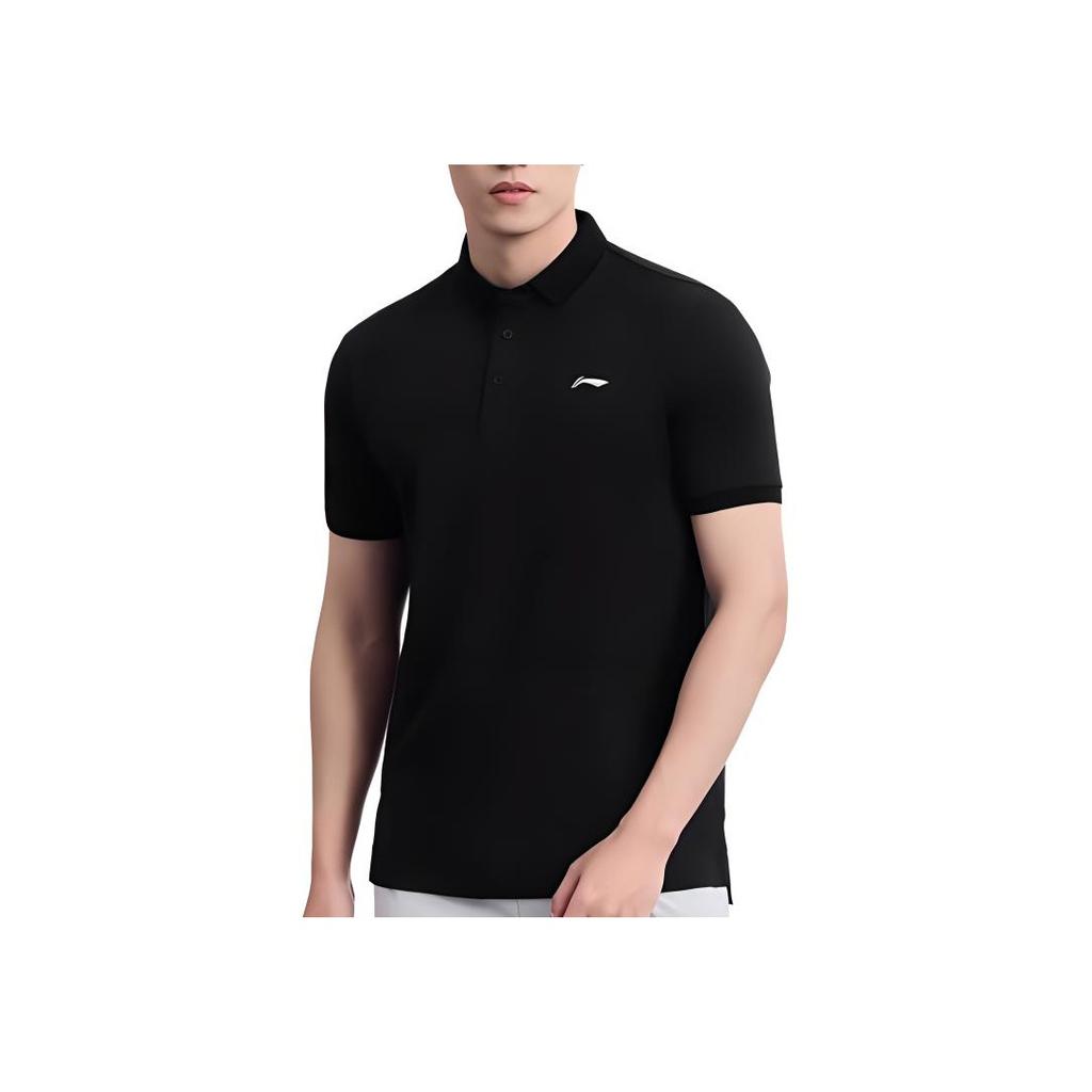 Li-Ning Oddychająca koszulka polo w jednolitym kolorze Męskie topy Czarna APLT261-1