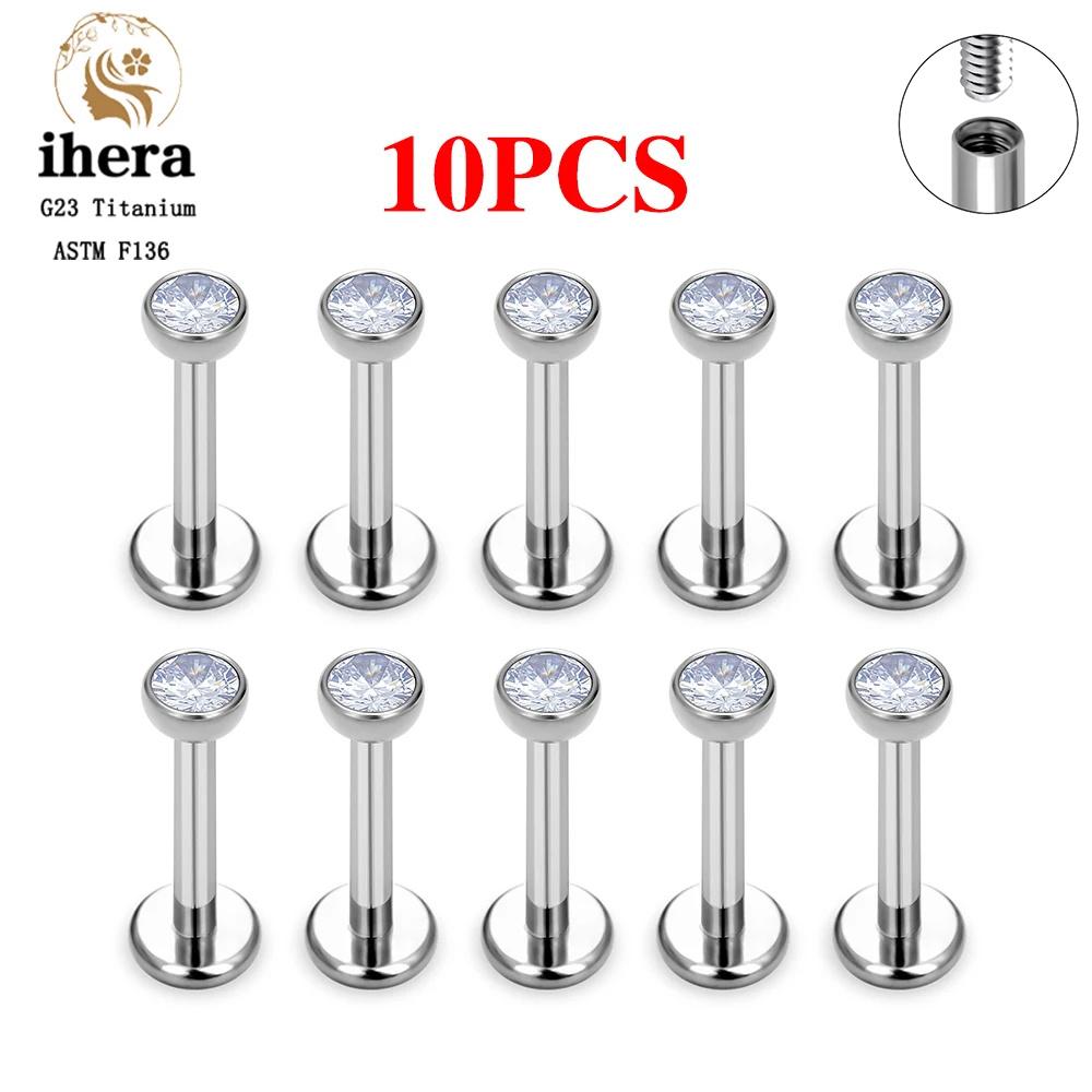 10/50PCS G23 Titanium Piercing Labret Lip Studs 16G CZ Internally Threaded Stud Earring Lip Ring Tragus Cartilage Helix Jewelry