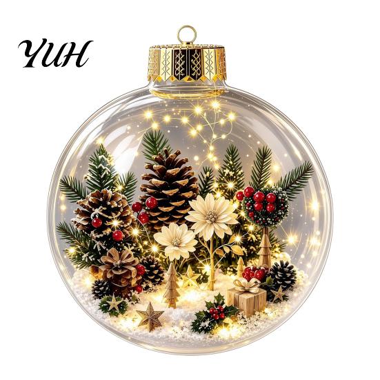 Romantic Christmas Atmosphere Lights Glowing Story Ornament, Mini Holiday Scene In Clear Ball with Lighted Ornaments LED Light, Acrylic Hanging