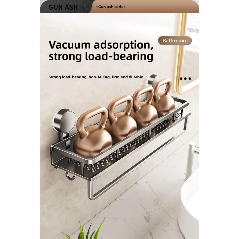 No Drill Suction Cup Bathroom Storage Rack, Wall Mount Space Aluminum Toilet Organizer for Washroom