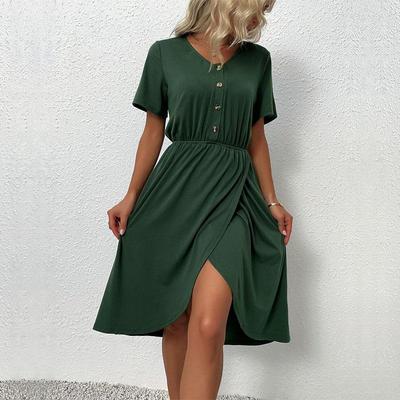 Summer Women's Sweetheart V Neck Solid Color Split  Short Sleeve A Line Dress