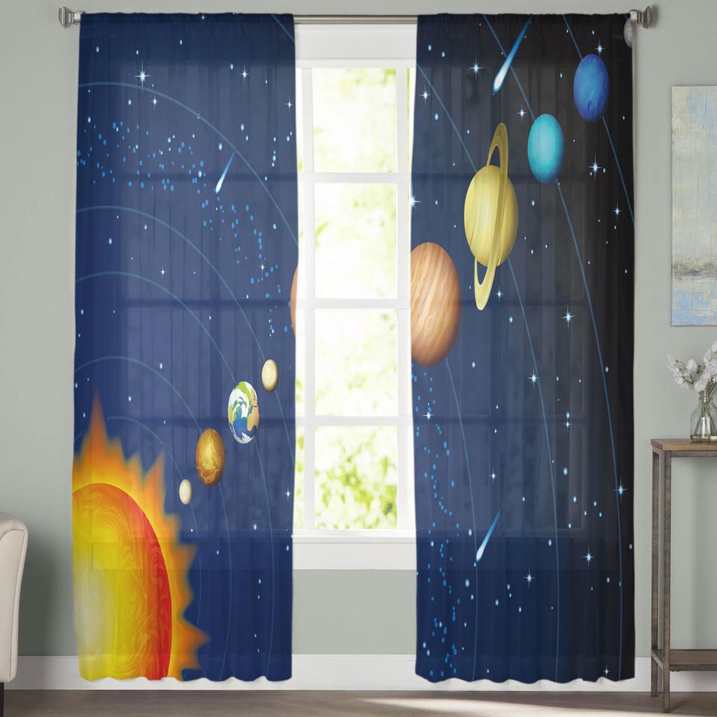 Galaxy Planet Moderne Vorhänge für Wohnzimmer Transparente Tüllvorhänge Fenster Sheer für das Schlafzimmer Zubehör Dekor