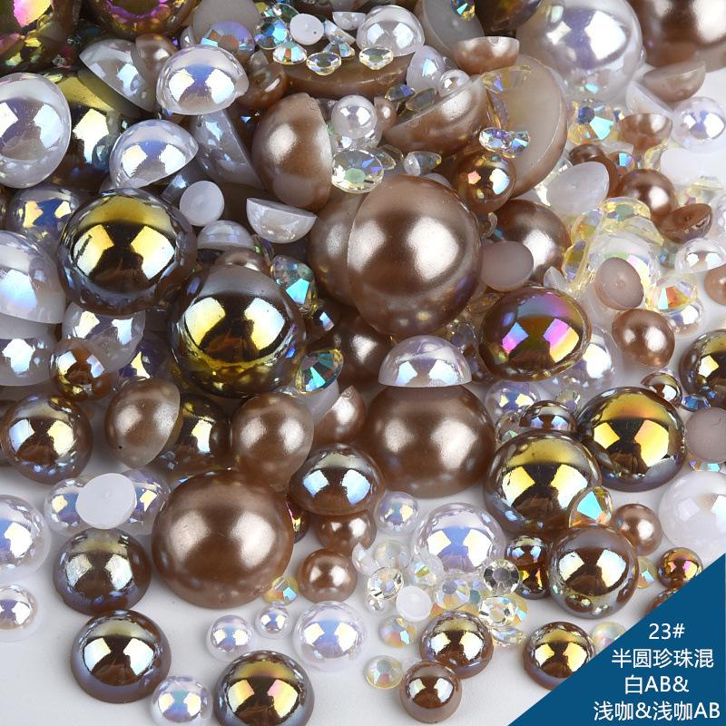 Mixed Abs Semicircular Pearl Resin Flat Bottom Diamond Set Imitation Pearl Mixed Size Diy Jewelry Accessories