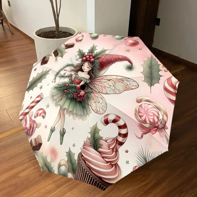 1pc Christmas Fairy Automatic Open/Close Umbrella with Windproof, 8-Rib Sturdy Canopy, Durable Ribs, Fashionable Design1223A