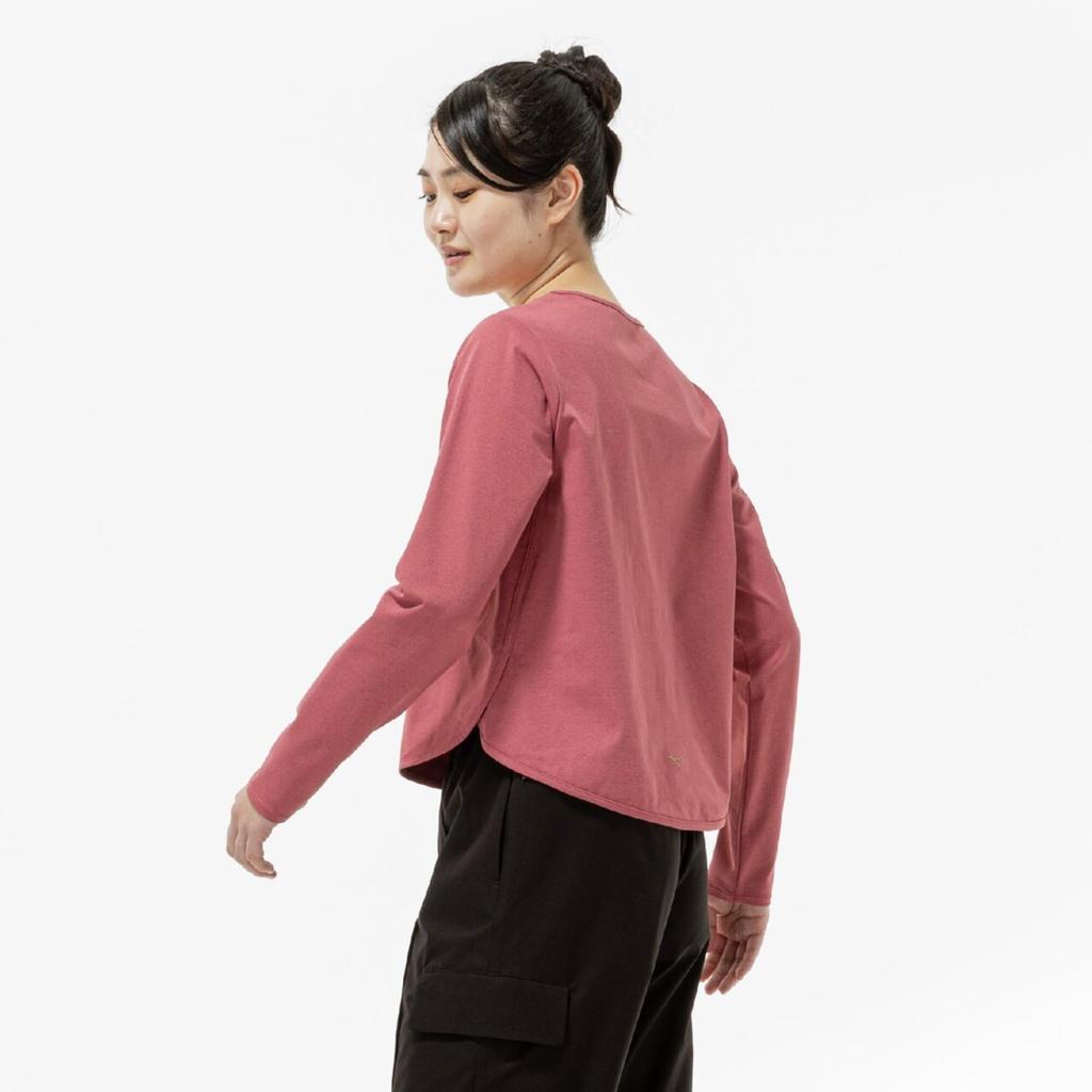Mizuno Soft Dry Cropped Mauve 32MAC875 Women's T-Shirt (Long Sleeve), Moisture-Wicking, Quick-Drying, Pink,