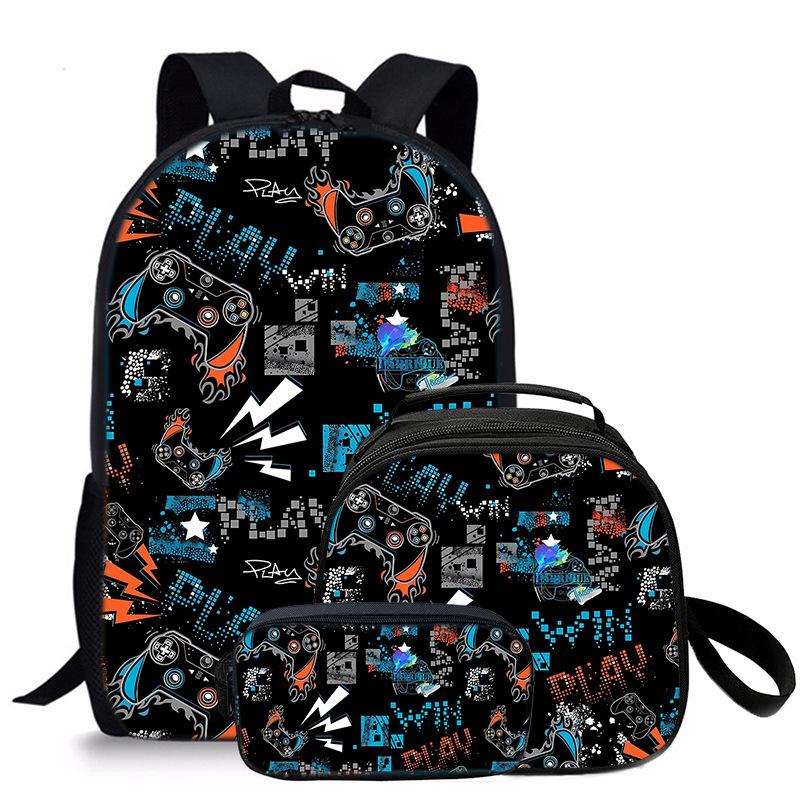 Trendy Popular Novelty game pad 3D Printed 3pcs/Set student School Bags Travel Notebook Backpack Crossbody Lunch bag Pencil Case