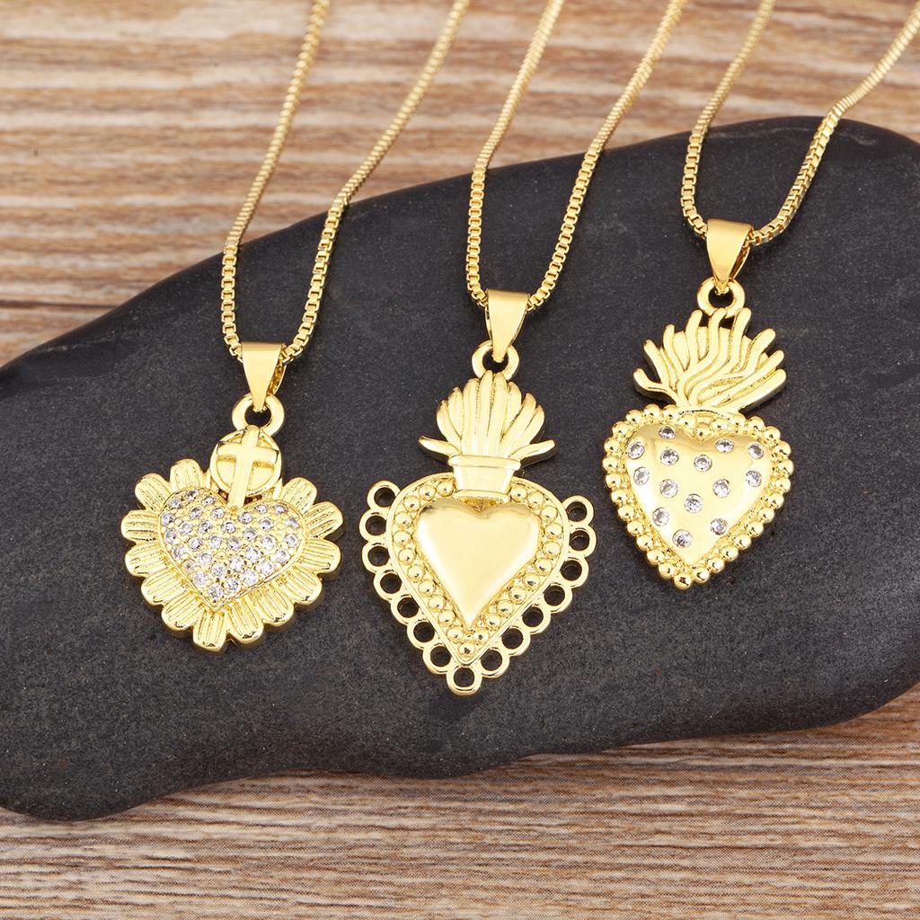 Nidin Hot Sale Romantic Sacred Heart Pendant Necklace For Female Male Irregular Geometric Shiny Crystal Zircon Fine Jewelry Gift